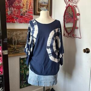 INC international concepts blue white tie dye knit top